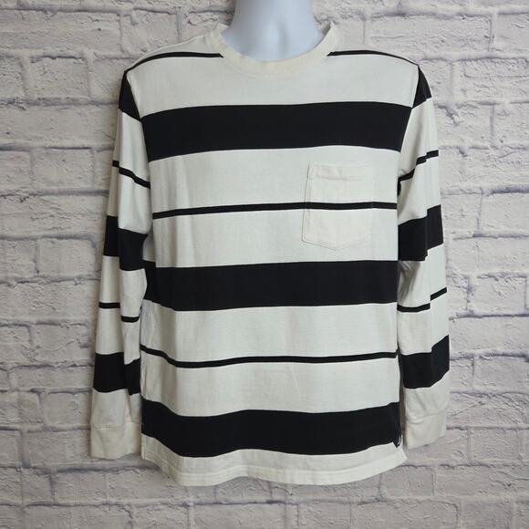 Sperry Mens Medium Stripe Long Sleeve Pocket T-Shirt Black and Off White - Picture 2 of 12